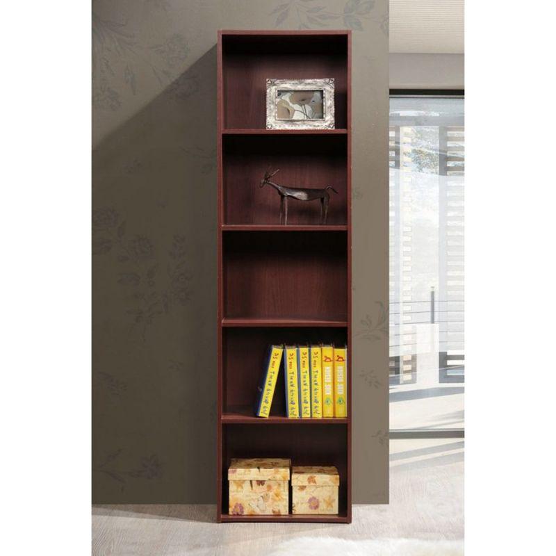 Hodedah 12 x 16 x 60 Inch 5 Shelf Bookcase and Office Organizer Solution for Living Room, Bedroom, Office, or Nursery, Mahogany Wood Finish