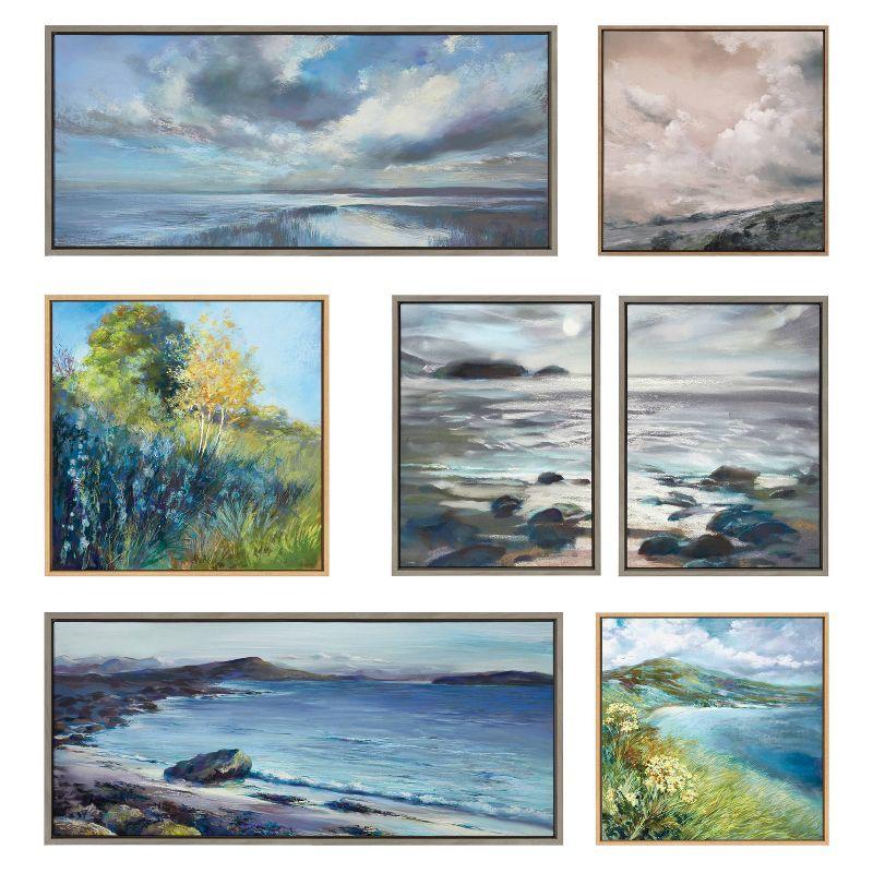 18" x 40" Sylvie The Tide Waits for No Man Framed Canvas by Nel Whatmore Gold - Kate & Laurel All Things Decor: Panoramic Ocean Landscape
