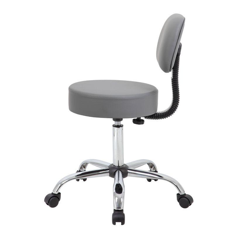 Adjustable Chrome-Finish Gray Medical Swivel Stool with Back Support