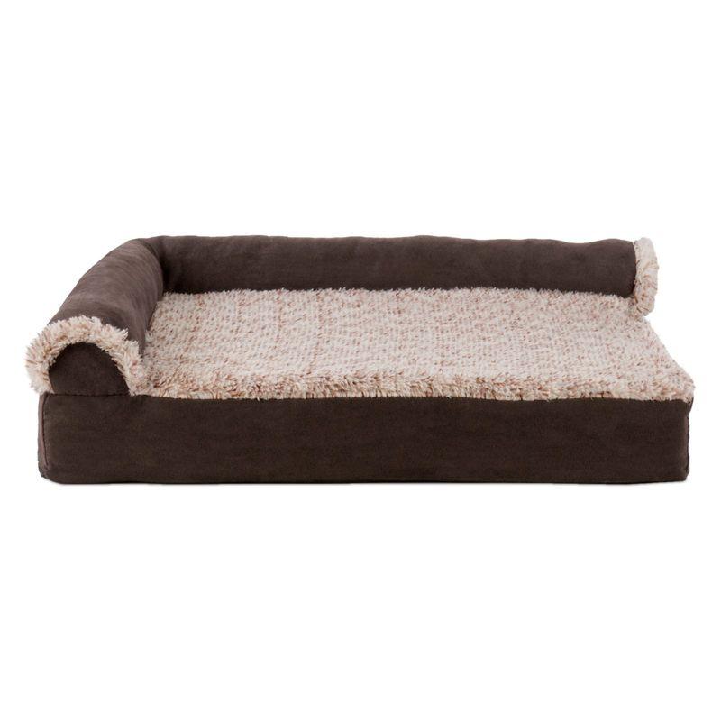 Two-Tone Faux Fur & Suede Deluxe L-Chaise Bolster Pet Bed