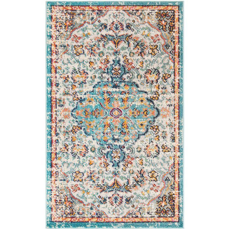 Grey and Light Blue Synthetic Flat Woven Area Rug