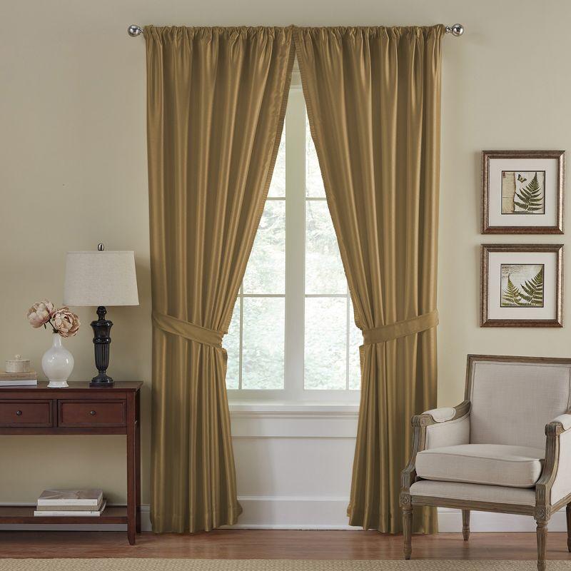 Gold Faux Silk Blackout Pleated Curtain Panel 52" W x 95" L