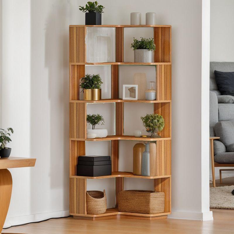 LITTLE TREE 64.96" 6 Tier Corner Bookshelf Walnut