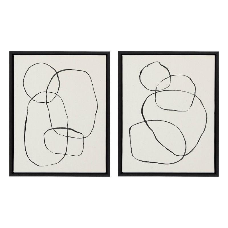 18" x 24" (Set of 2) Sylvie Modern Circles and Going in Circles by Framed Wall Canvas Set Black - Kate & Laurel All Things Decor