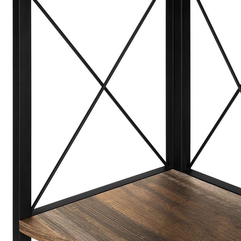 Monarch Specialties Bookshelf Bookcase Etagere Corner 4 Tier 60InchH Office Bedroom Metal Laminate Brown Black Contemporary Modern