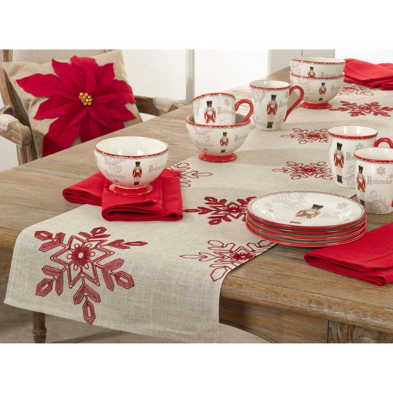 16" X 90" Snowflake Runner Red - SARO Lifestyle: Embroidered, Festive, Polyester, Rectangular