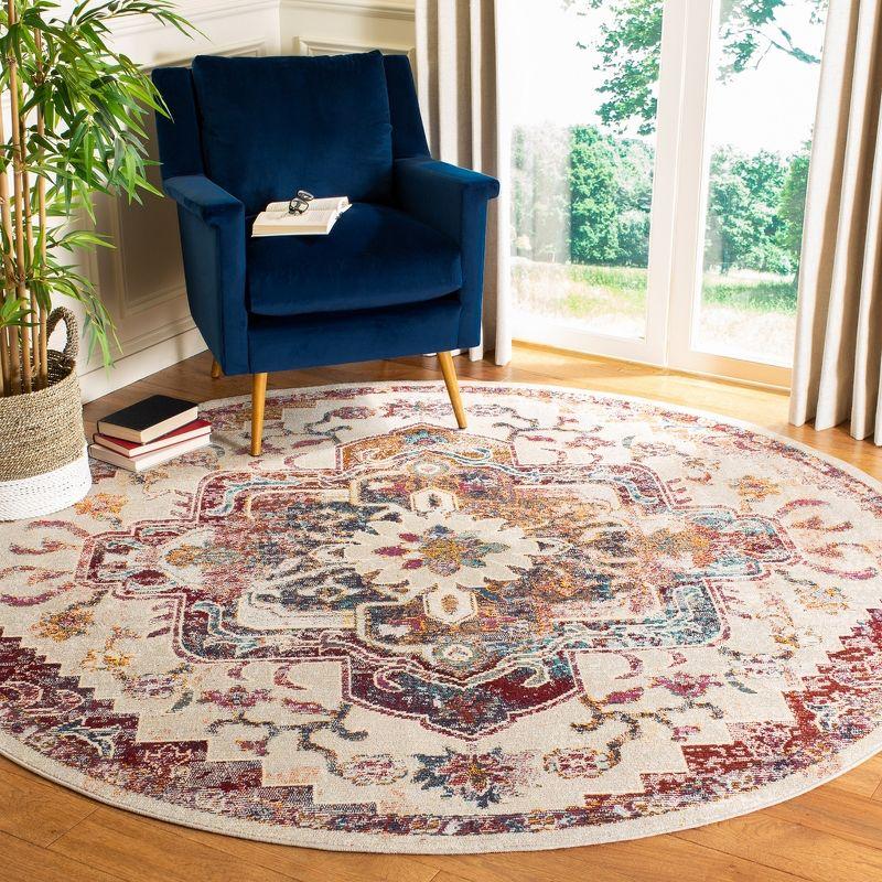 Crystal CRS501 Loomed Indoor Area Rug - Light Blue/Burgundy - 7'x7' Round - Safavieh