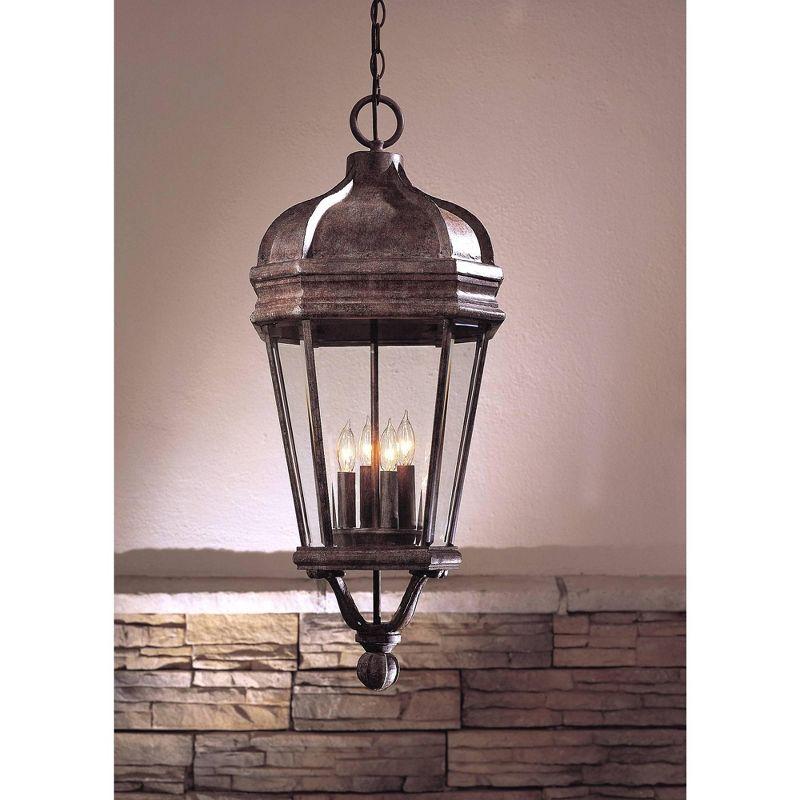 Minka Lavery Rustic Outdoor Hanging Light Fixture Vintage Rust Damp Rated 29" Beveled Clear Glass for Post Exterior Porch Patio