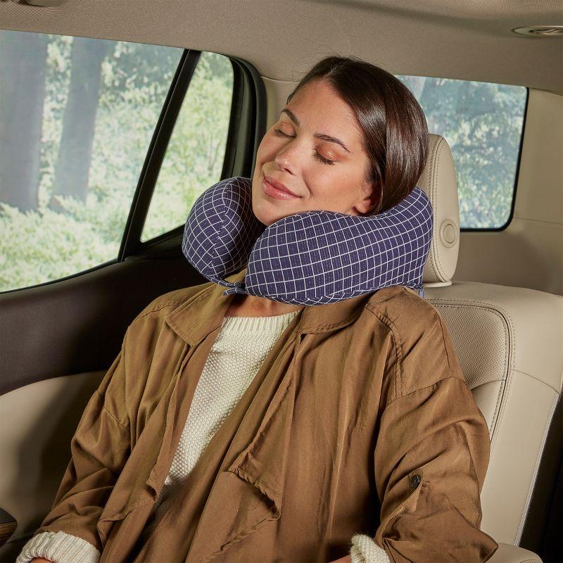 Travel Pillow - Memory Foam Pillow with Washable Cover - Neck Pillows for Sleeping on Airplanes, Trains, Cars, and Buses by Home-Complete (Navy)
