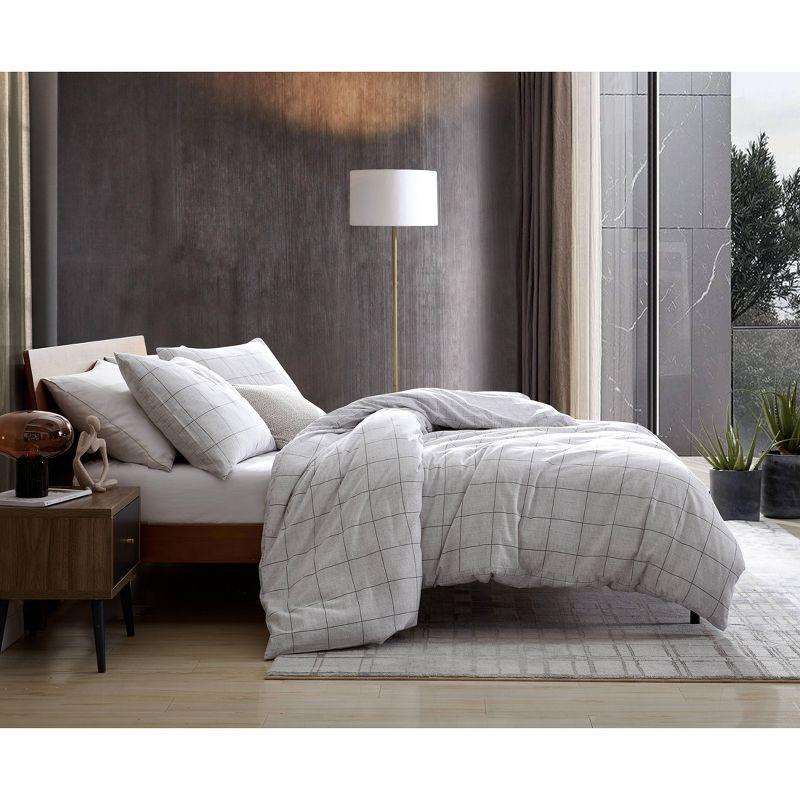 Kenneth Cole Holden Grid Cotton Grey Duvet Cover Set