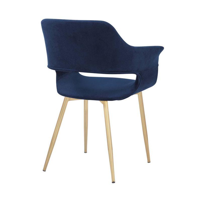 Elegant Blue Velvet Upholstered Arm Chair with Gold Metal Legs