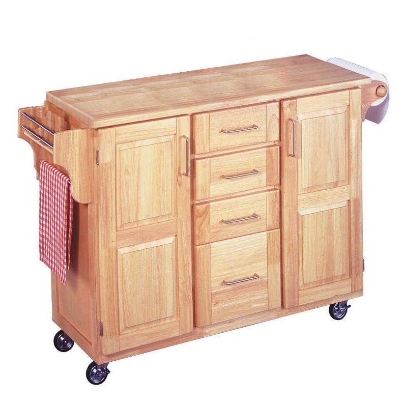 Breakfast Bar Kitchen Cart with Wood Top Natural - Home Styles: Rolling Island Storage, 2 Shelves, 2 Doors