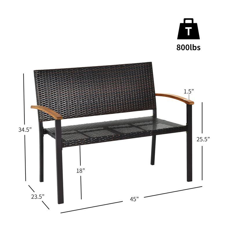 Tangkula  Patio Furniture Weather-Resistant Rattan Bench Wicker Loveseat Steel frame for Yard Garden Poolside