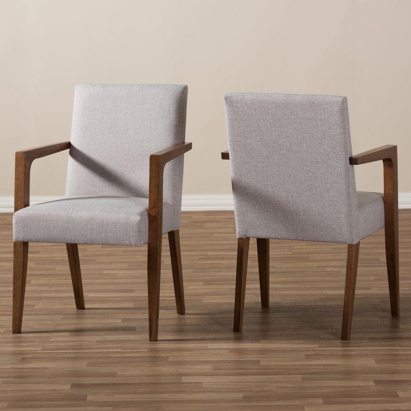 Set of 2 Andrea Mid-Century Modern Upholstered Wooden Armchair - Grayish Beige - Baxton Studio: Polyester, Rubberwood Frame, 250lb Capacity