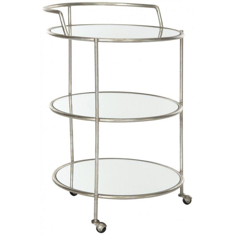 Dulcinea Transitional Silver Round Bar Cart with Mirrored Shelves