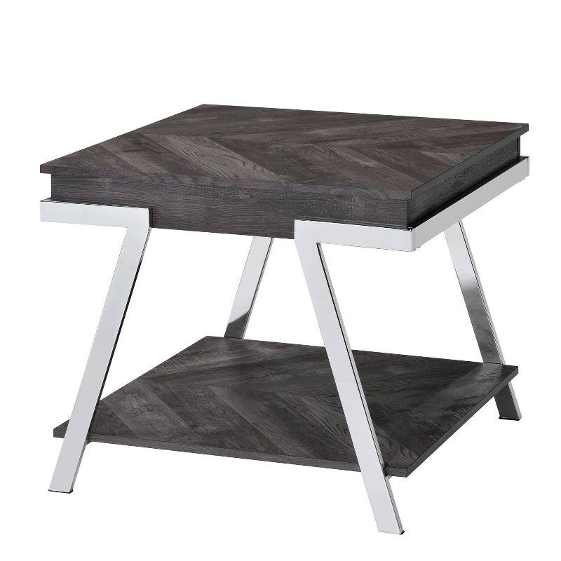 Roma End Table Metal and Wood Dark Gray - Steve Silver Co.: Chrome Leg, 26" Length, Fixed Shelf