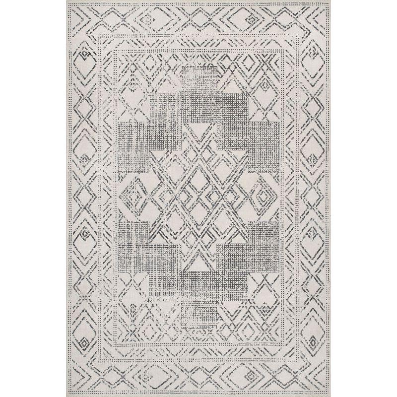 Easy-Care Geometric Medallion 9' x 12' Gray Synthetic Area Rug