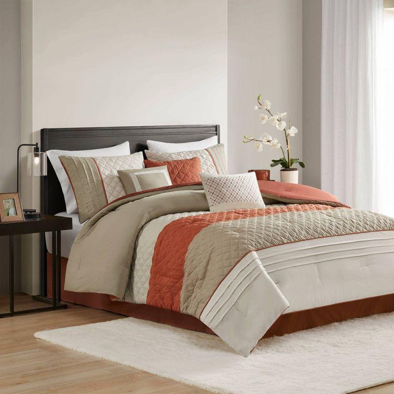 Madison Park Jenson 7 Piece Color Block Stripe Comforter Set with Throw Pillows