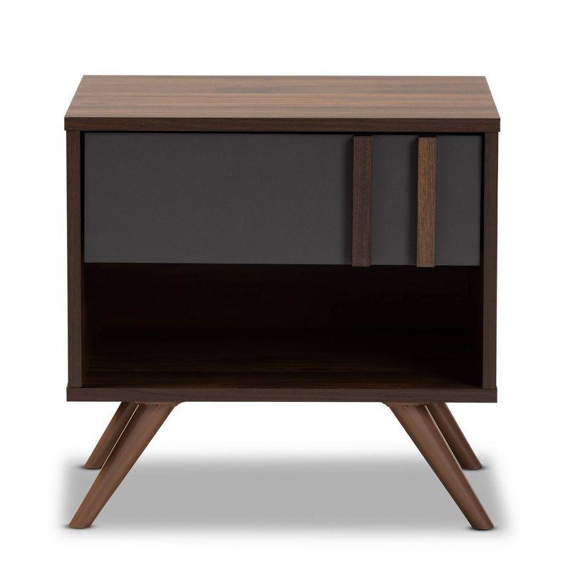 Naoki Two-Tone Gray and Walnut Wood Nightstand with Drawer