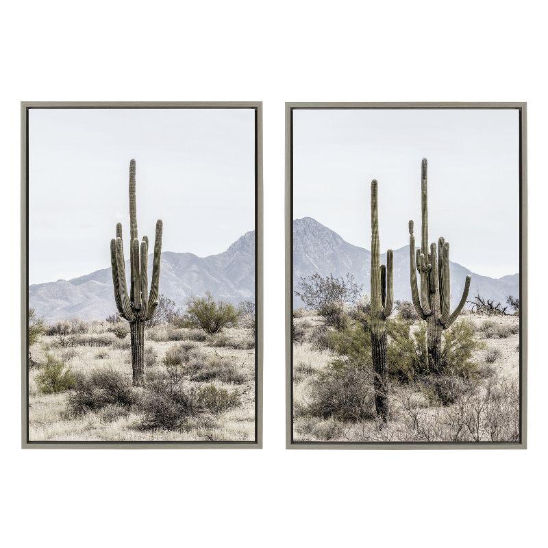 Kate and Laurel Sylvie Tall Saguaro Cacti Desert Mountain 1 and 2 Framed Canvas by The Creative Bunch Studio, 2 Piece 23x33, Gray