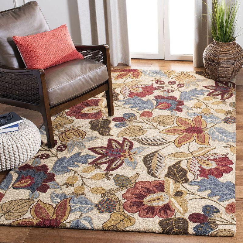 Handmade Beige and Multi Floral Wool Area Rug