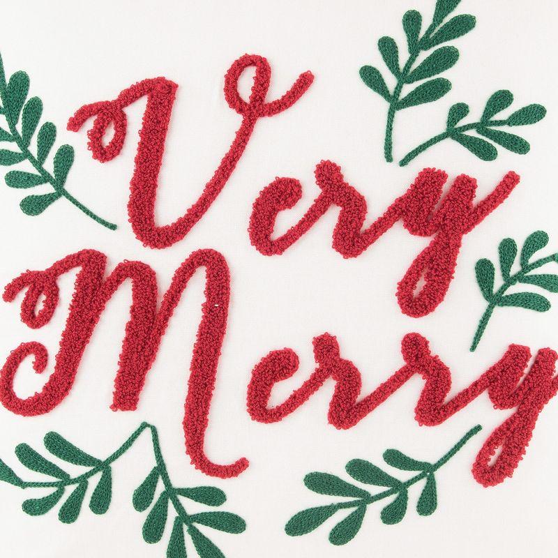 Very Merry Embroidered Christmas Square Throw Pillow