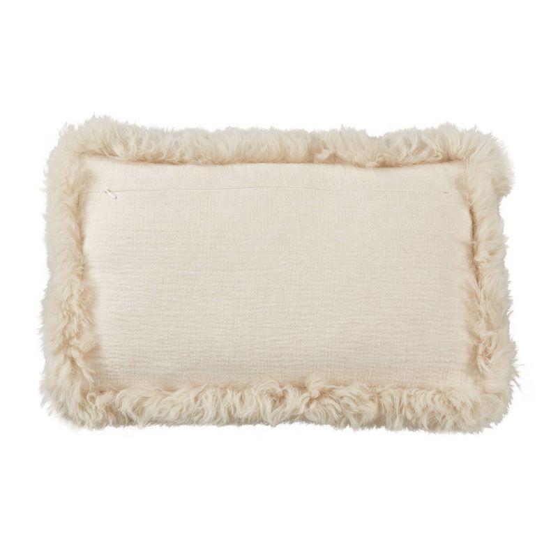 Luxurious Linen Lumbar Pillow with Plush Lamb Fur Border