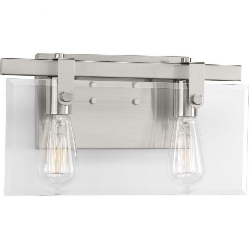 Progress Lighting Glayse 2-Light Bath & Vanity, Brushed Nickel, Beveled Glass Shade