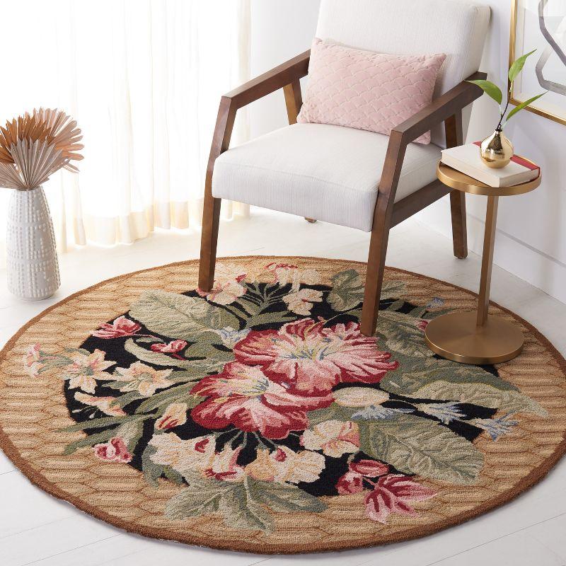 Chelsea Black Floral Hand-Hooked Wool Round Rug