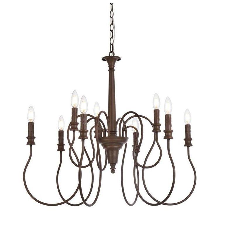 Elegant Lighting Flynx 9 lights pendant in weathered oak