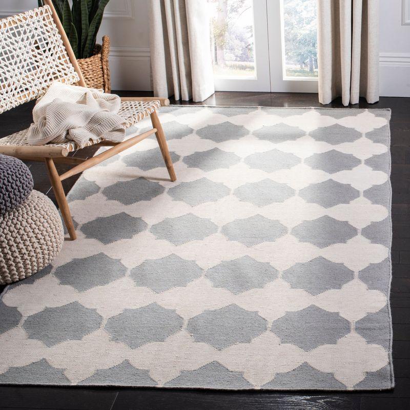 Handmade Geometric Gray Wool 8' x 10' Flat Woven Area Rug