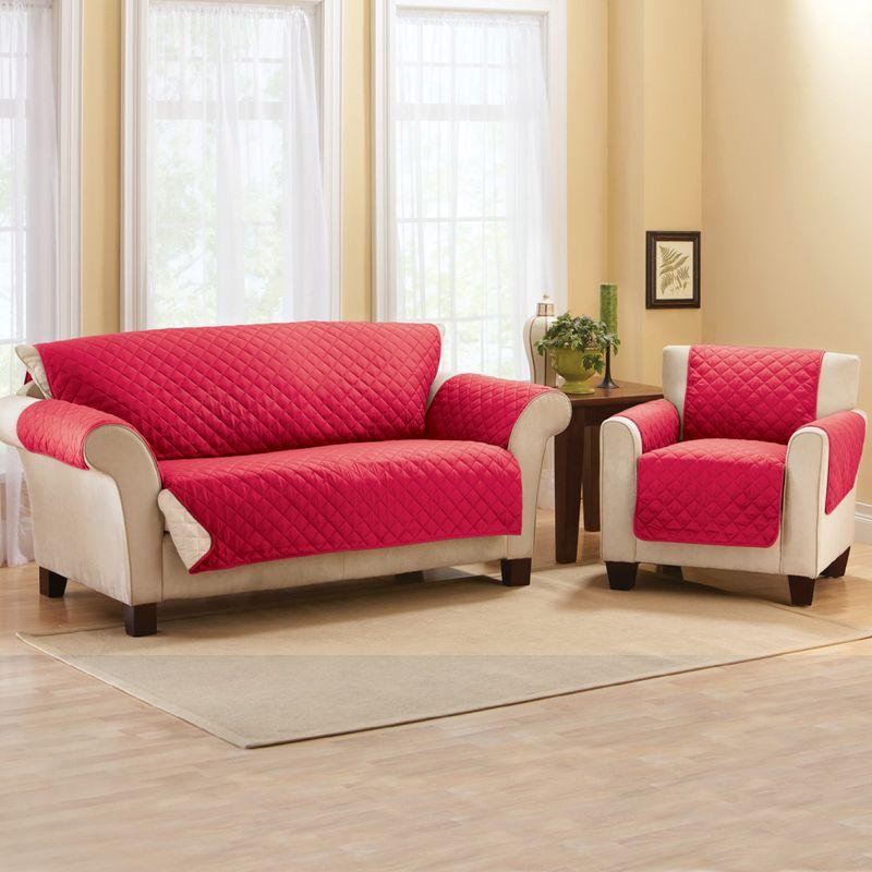 Red and Cream Reversible Quilted Loveseat Furniture Protector