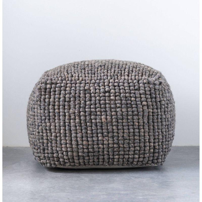 Storied Home New Zealand Square Pouf Gray: Upholstered Ottoman, Wool & Cotton Blend, No Assembly Required