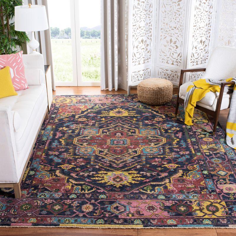 Bohemian Bliss Blue Geometric Hand-Knotted Wool-Cotton Rug 9' x 12'