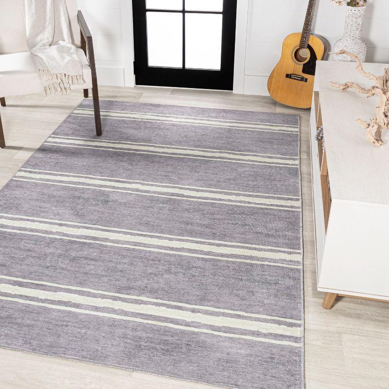 Lavender Ivory Stripe Machine-Washable Rectangular Area Rug