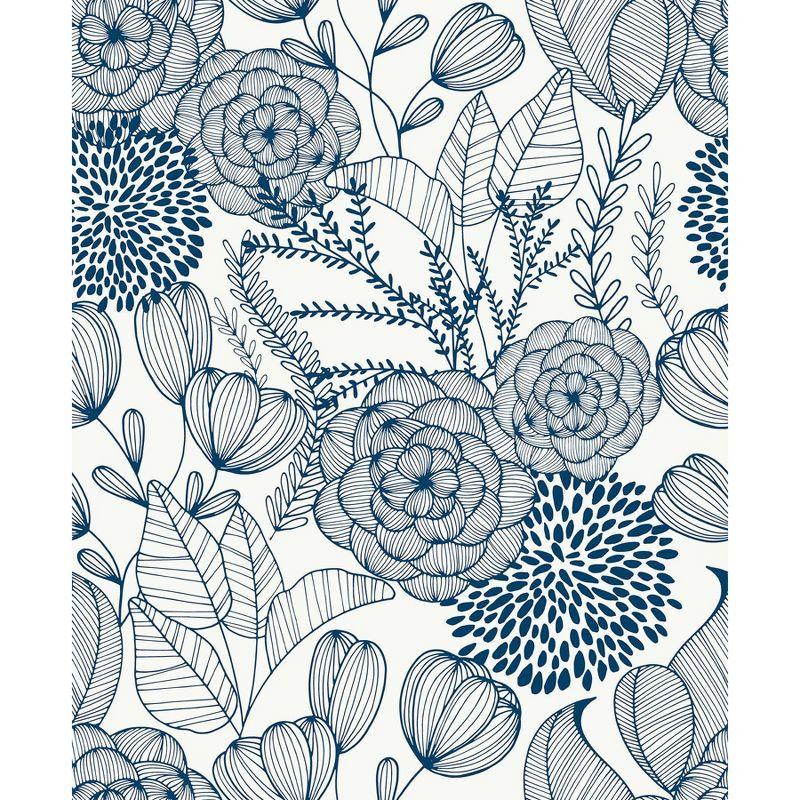 Navy Floral Garden Peel and Stick Wallpaper, Self-Adhesive Vinyl