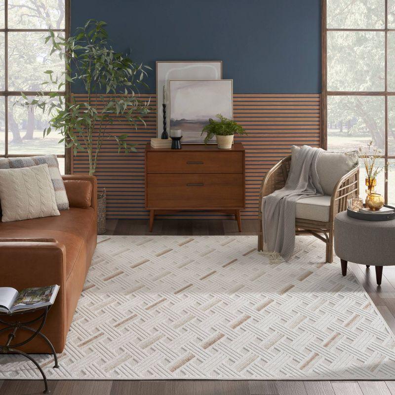 Nourison 7'10"x9'10" Care Free Lattice Machine Woven Area Rug Ivory/Beige: Geometric Low Pile Indoor Rug for Living Room