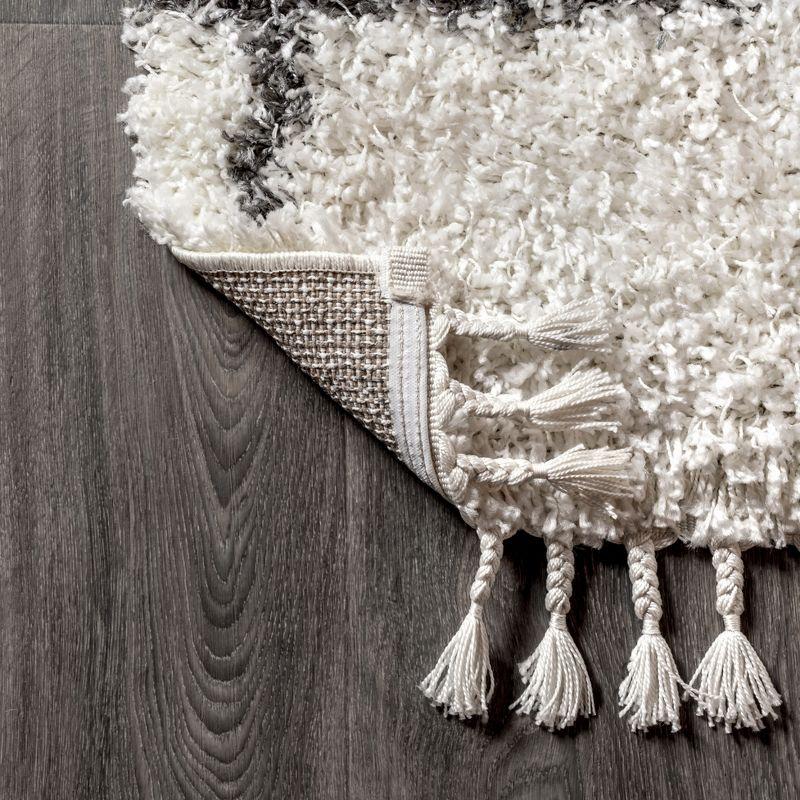 8'x10' Mercer Shag Plush Tassel Moroccan Geometric Trellis Area Rug, Cream/Grey - JONATHAN Y
