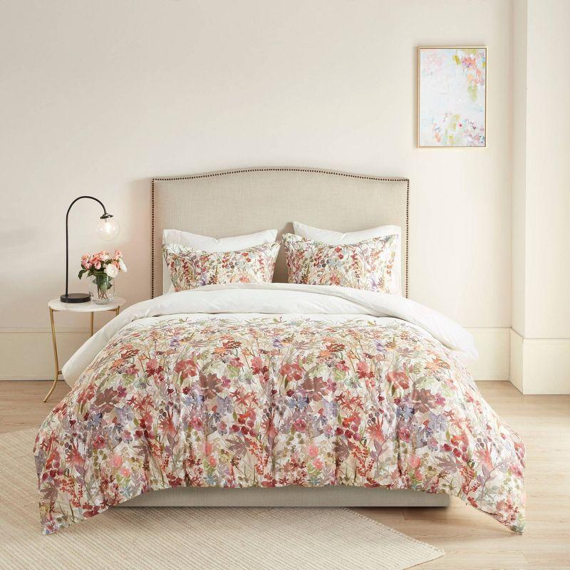 Mariana King/Cal King Cotton Watercolor Floral Duvet Cover Set