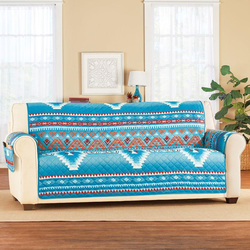 Collections Etc Quilted Turquoise Southwest Aztec Furniture Cover Sofa