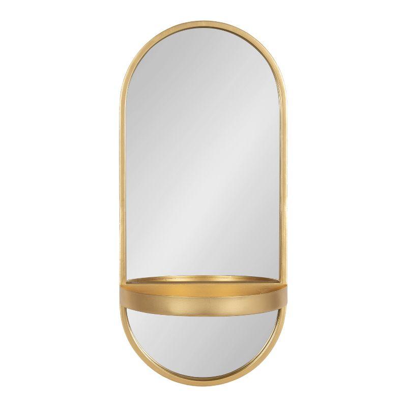11"x25" Estero KD Metal Wall Mirror with Shelf Gold - Kate & Laurel All Things Decor