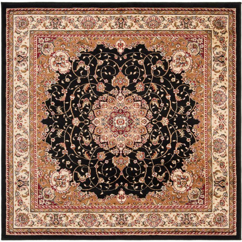 Elegant Black/Ivory Floral Synthetic 6' Square Area Rug