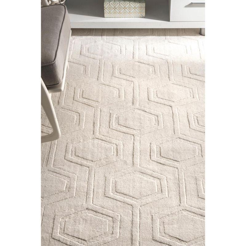 Nuloom Ambrose Geometric 2x8 Wool Runner Indoor Area Rug for Living Room Bedroom Dining Room Entryway Hallway Kitchen, Ivory