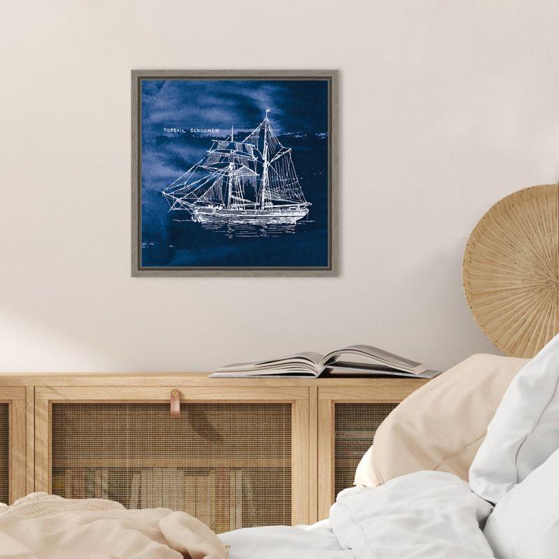 Amanti Art Sailing Ships V Indigo by Wild Apple Portfolio Canvas Wall Art Print Framed 16-in. x 16-in.