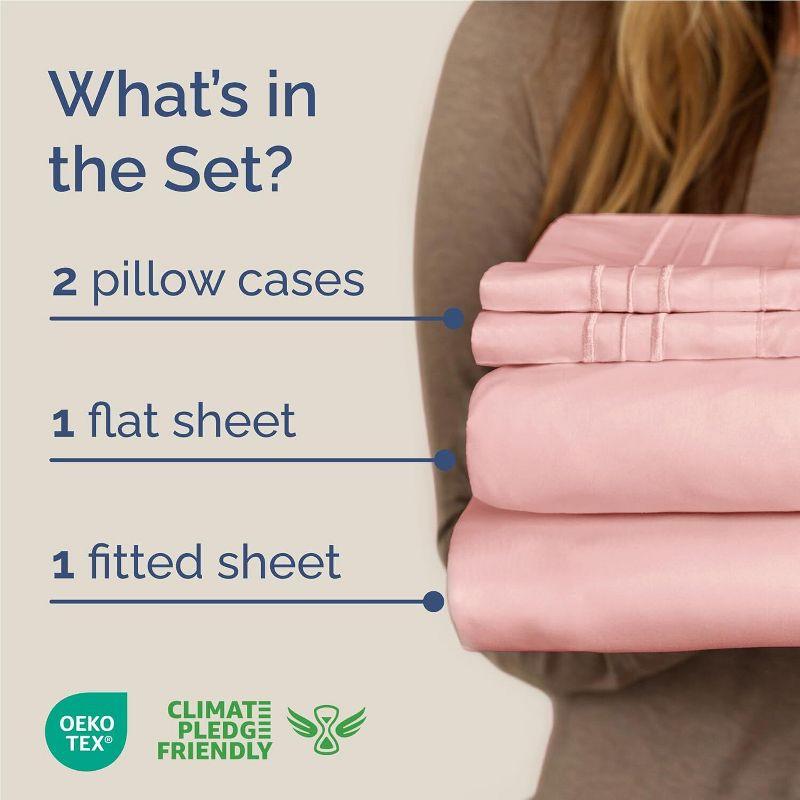 CGK Linens Luxury Soft 4 Piece Solid Bed Sheet Set - Deep Pocket Fits 8"-16" Mattresses in Baby Pink, Size Full