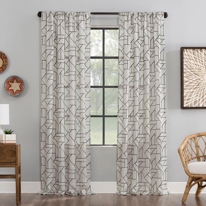 Archaeo Light Filtering Jigsaw Embroidery Linen Blend Curtain Panel