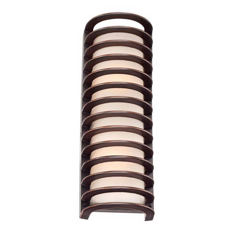 John Timberland Modern Outdoor Wall Light Fixture Rubbed Bronze Grid 16 3/4" Frosted Glass Cylinder for Exterior Porch Patio