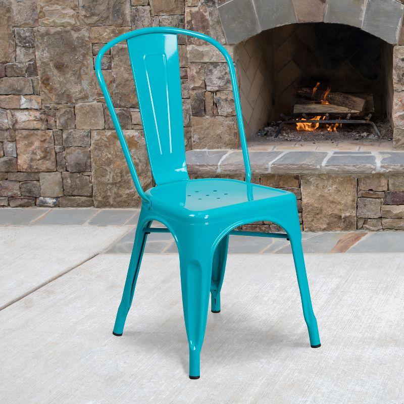 Teal-Blue Metal Indoor-Outdoor Stackable Dining Chair