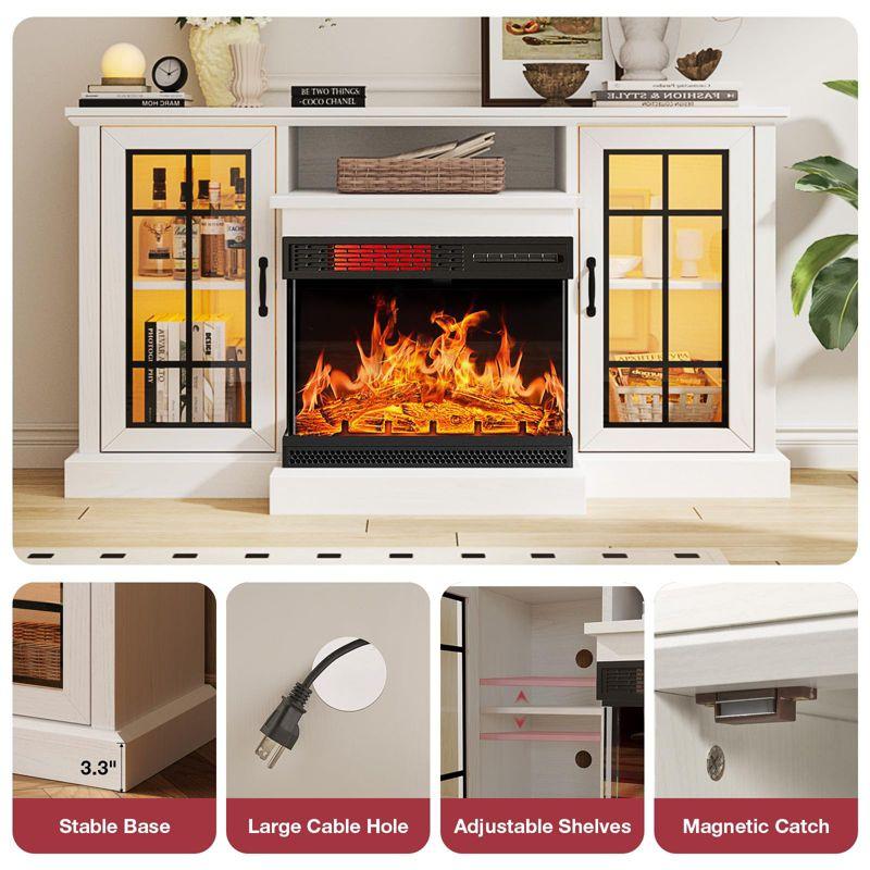 AOXUN 59" Fireplace TV Stand, 3 Sided Glass Media Entertainment Center Console Table for TVs up to 65", White