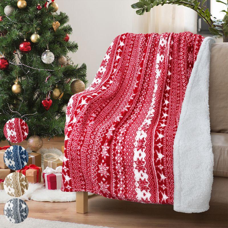 Red and White Sherpa Fleece Reversible Christmas Throw Blanket 50" x 60"